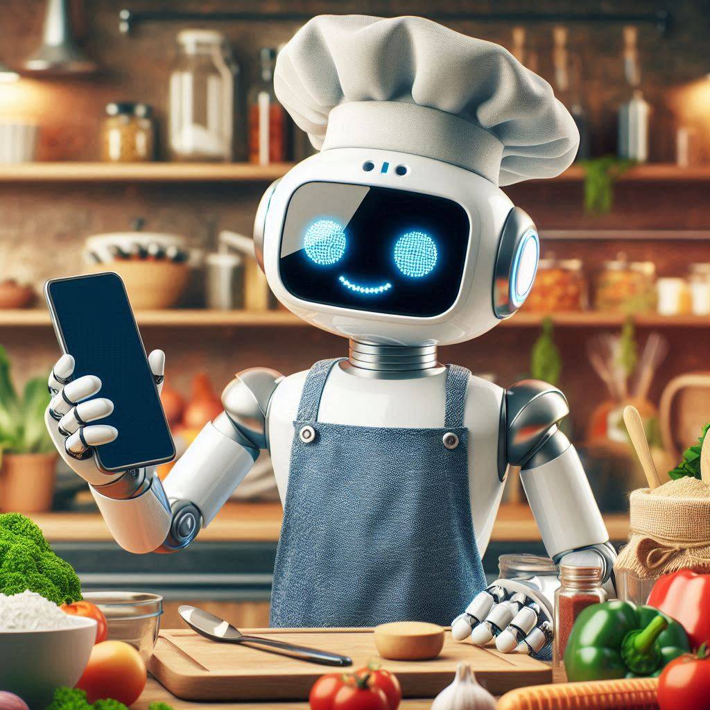 Prepara tus menús con ChatGPT (Imagen de un robot chef preparando la comida)