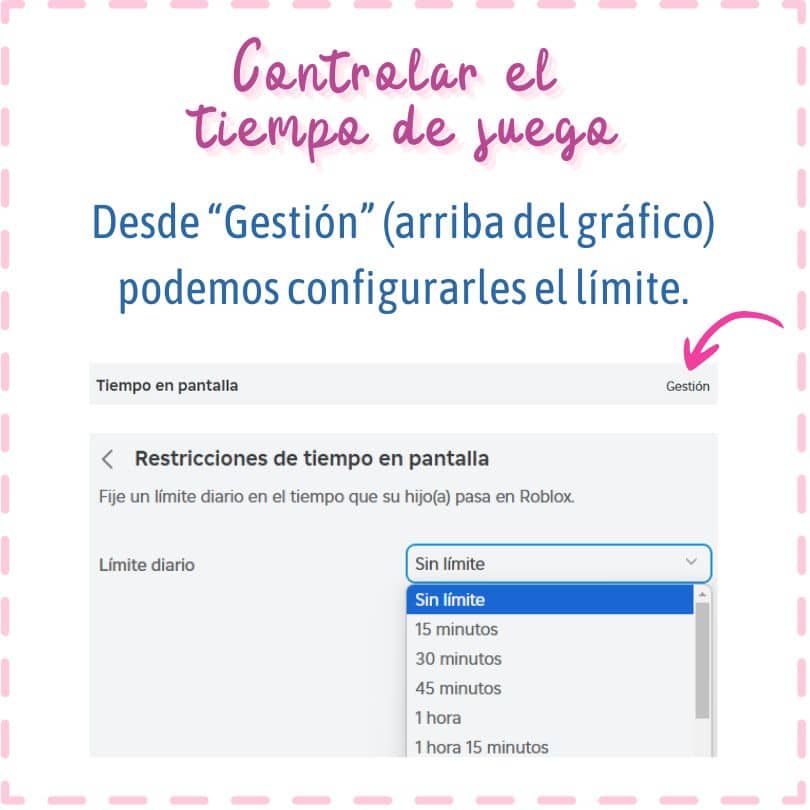 Desde el enlace "Gestión" encima del grafico de tiempo en pantalla, estableciendo un límite diario.